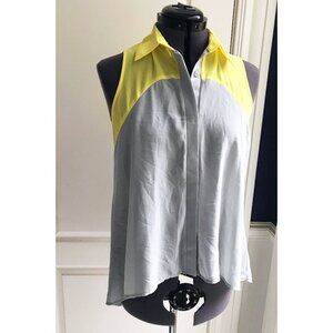 B JEWEL Brand Gray and yellow Hi-Low flowy sleeveless collar top blouse, Size M
